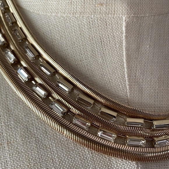 ANNE KLEIN 5 strand gold-tone crystal Chocker necklace with extender snake chain - Picture 3 of 12